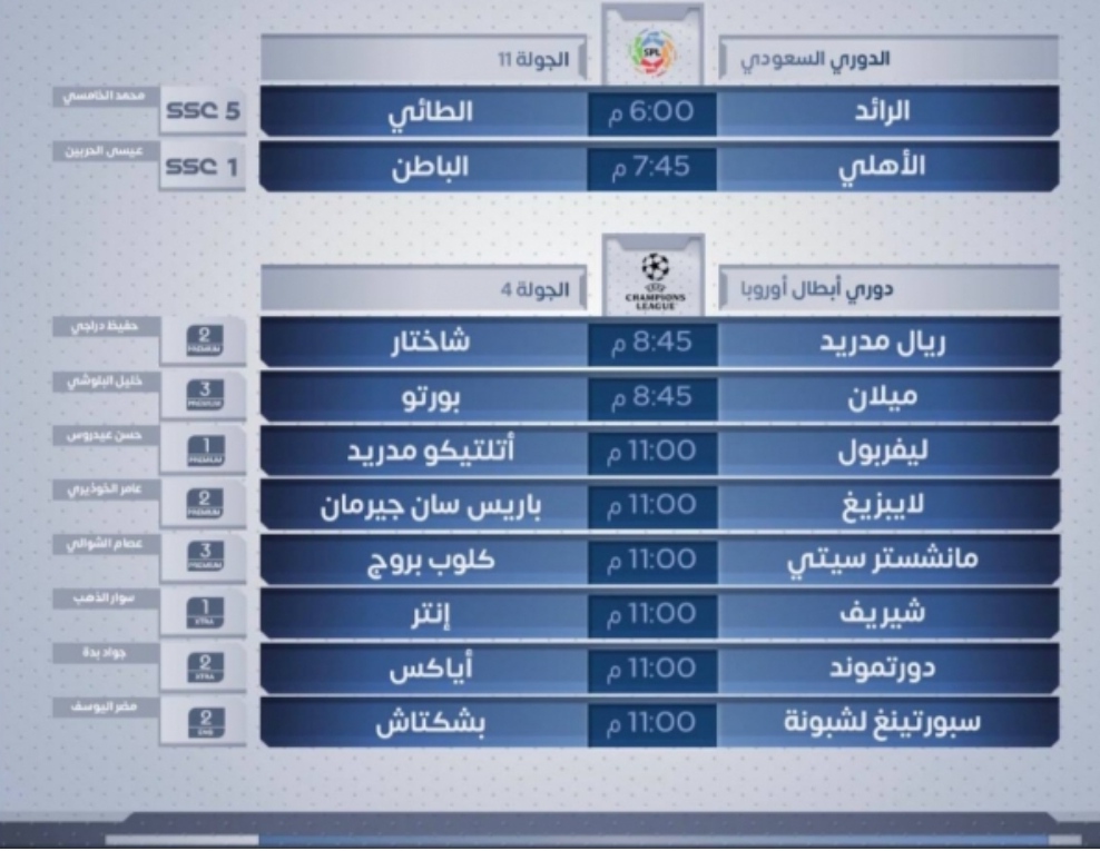 مباريات اليوم الأربعاء 3 نوفمبر 2021