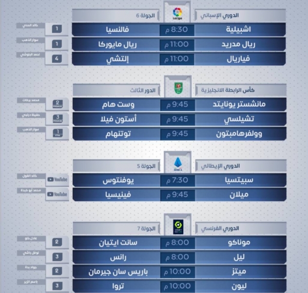  مباريات اليوم الأربعاء 22 سبتمبر 2021